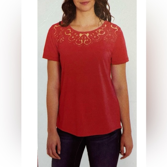 C Wonder Limited Women's Amara Burnout Tee Blouse Top Size XXL Hot Coral - Picture 1 of 8